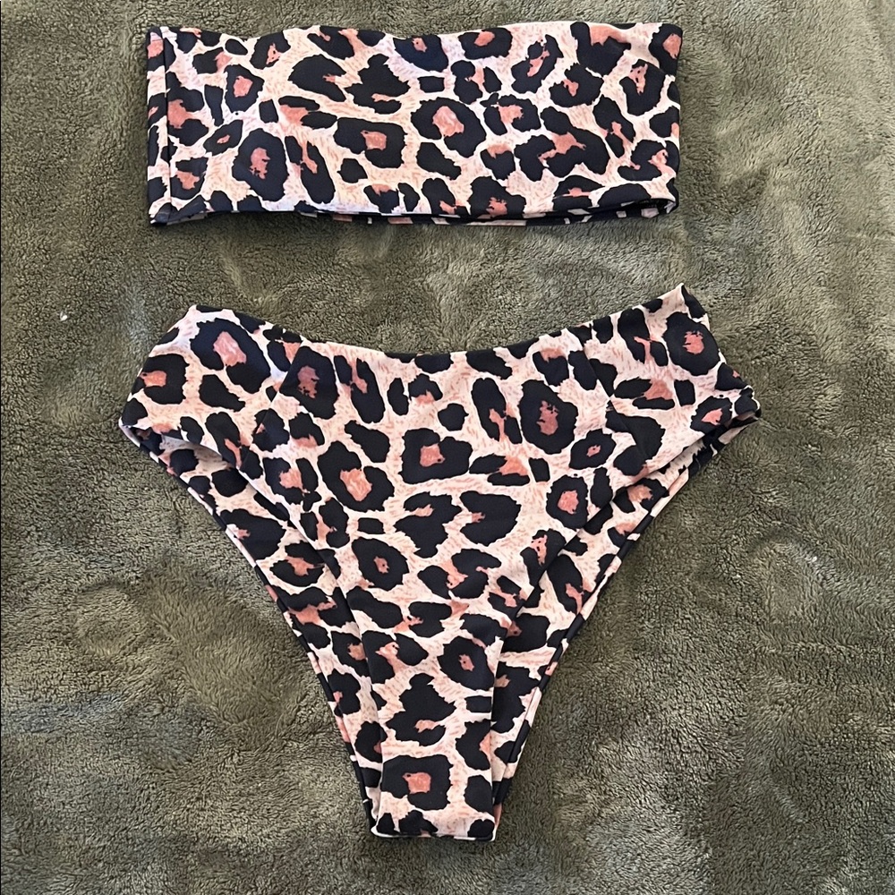 Leopard Print Bandeau Bikini Set